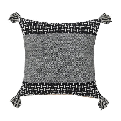 20" Black And White Geometric Cotton Throw Pillow Cover with Tassels