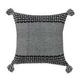 20" Black And White Geometric Cotton Throw Pillow Cover with Tassels