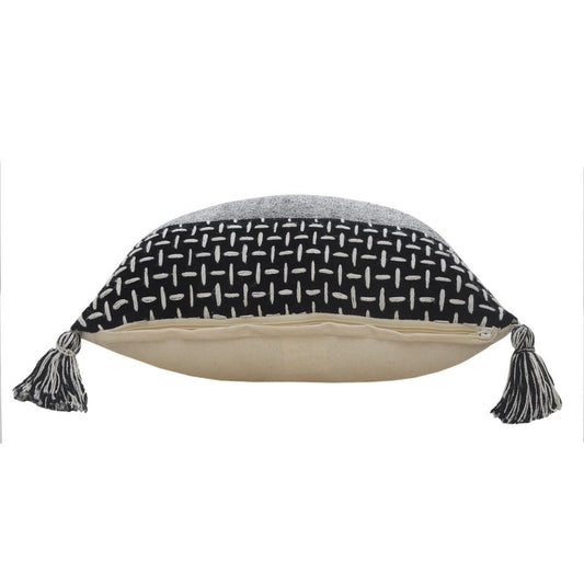 20" Black And White Geometric Cotton Throw Pillow Cover with Tassels