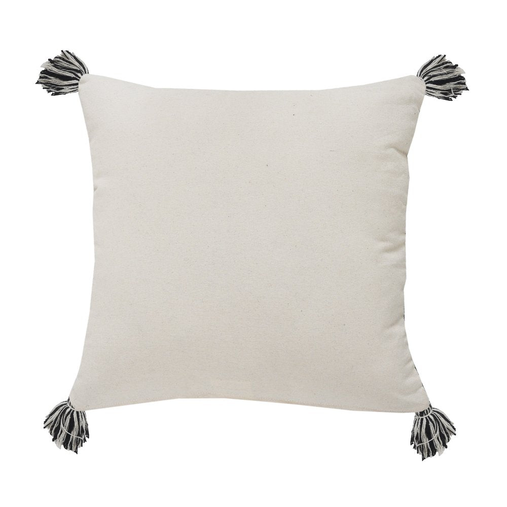 20" Black And White Geometric Cotton Throw Pillow Cover with Tassels