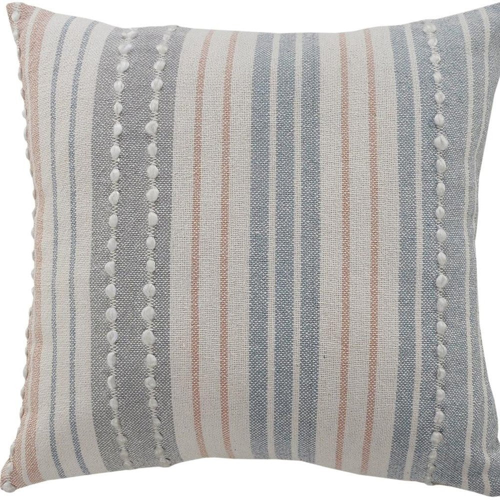 20" Gray And White Striped Cotton Throw Pillow Cover