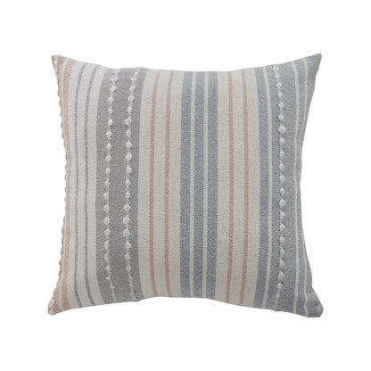 20" Gray And White Striped Cotton Throw Pillow Cover