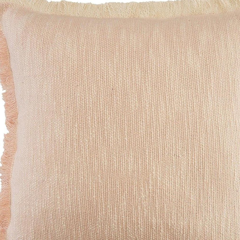 20" Pink And Cream Cotton Throw Pillow Cover