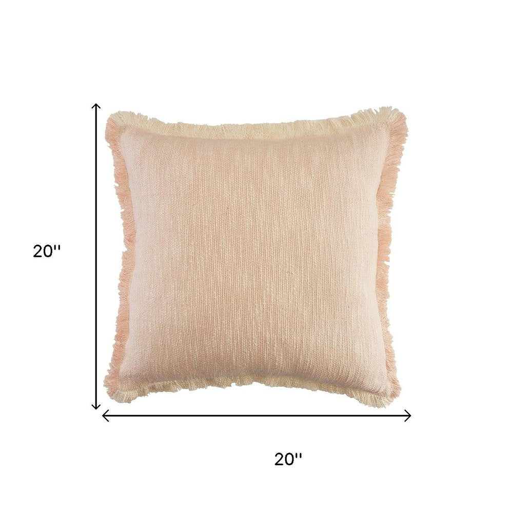 20" Pink And Cream Cotton Throw Pillow Cover