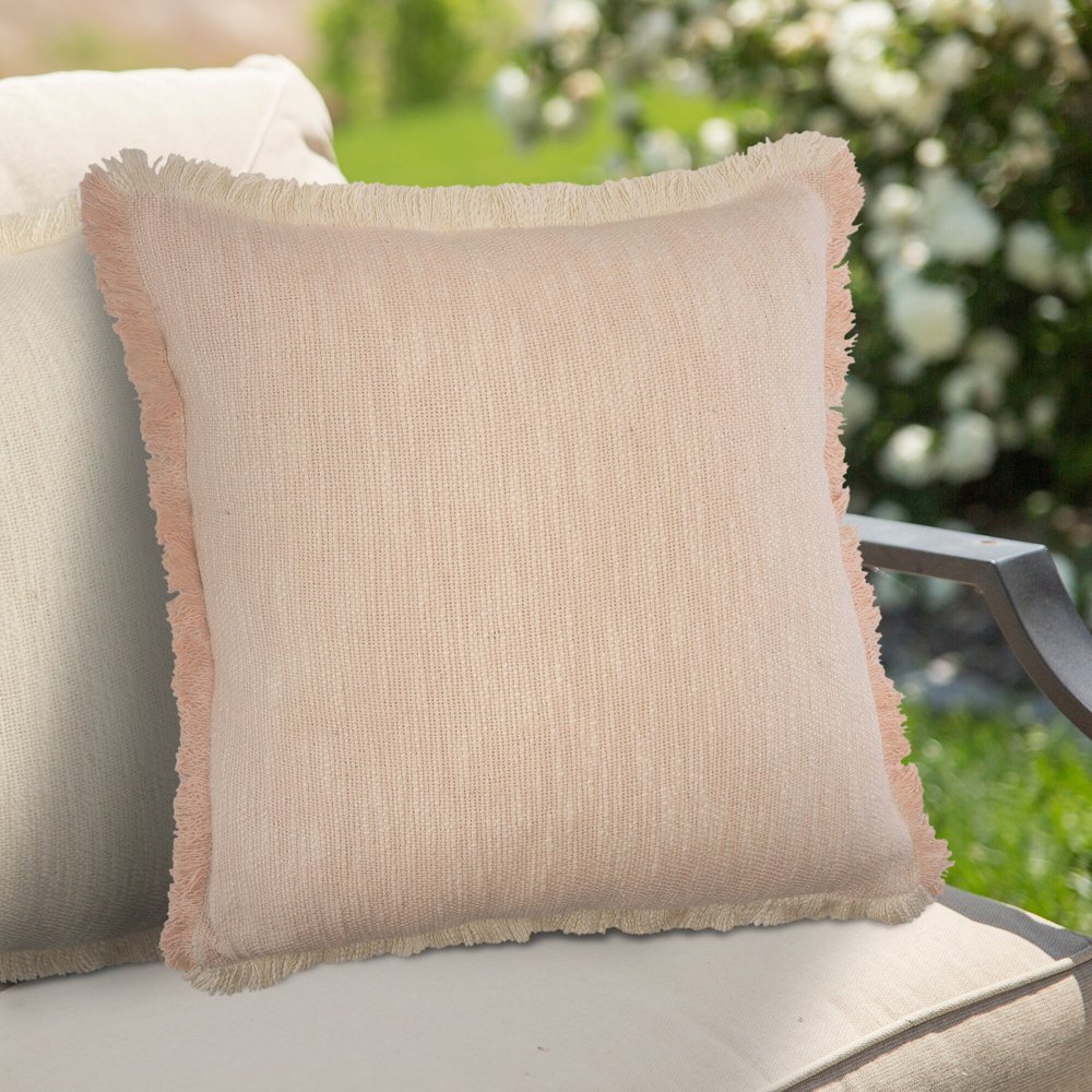 20" Pink And Cream Cotton Throw Pillow Cover
