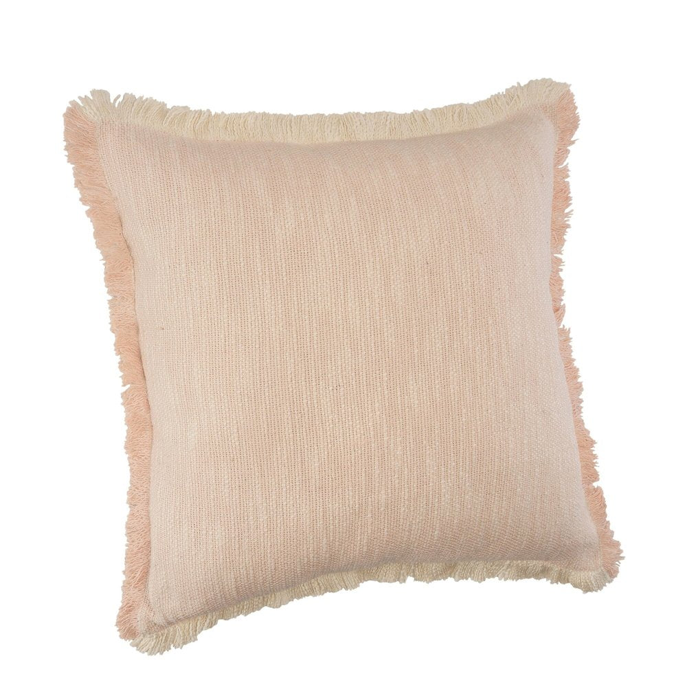 20" Pink And Cream Cotton Throw Pillow Cover