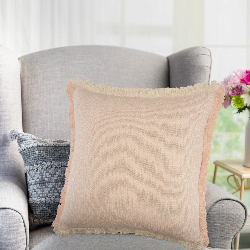 20" Pink And Cream Cotton Throw Pillow Cover
