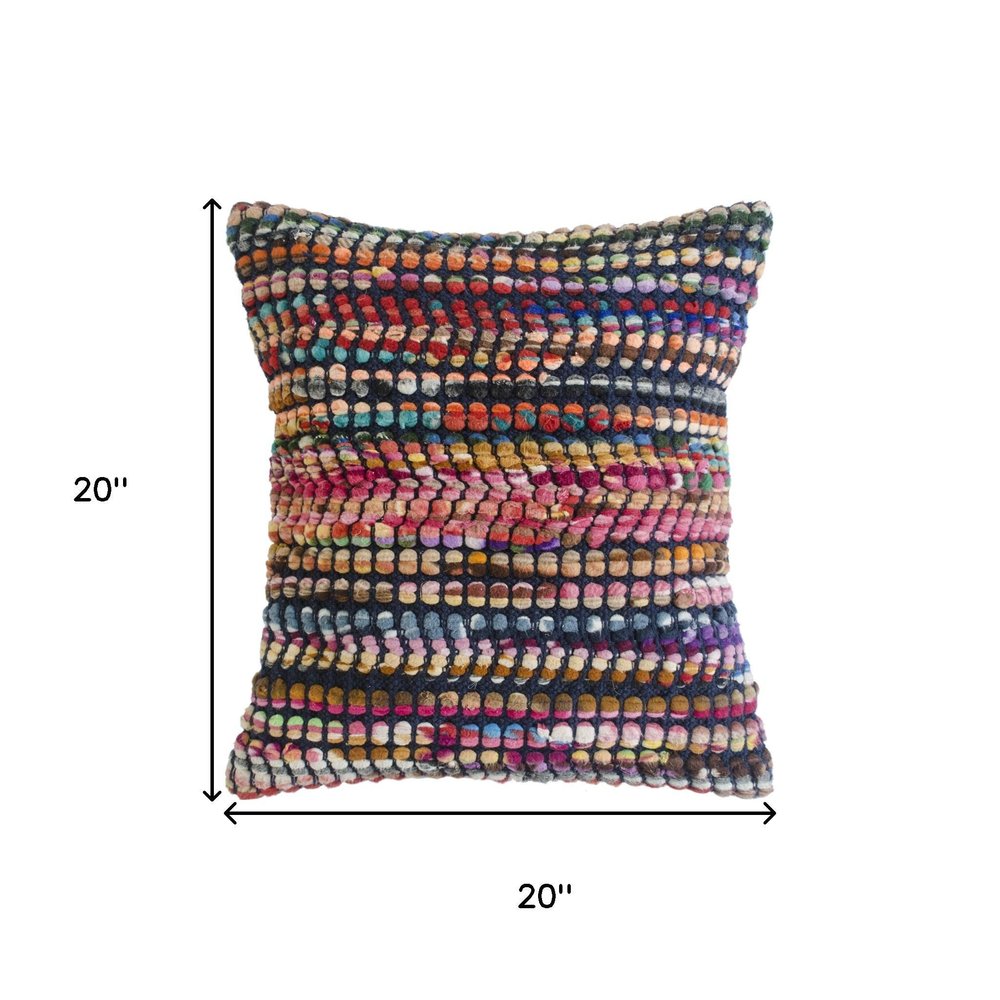 20" Pink Red And Blue Geometric Cotton Blend Throw Pillow Cover