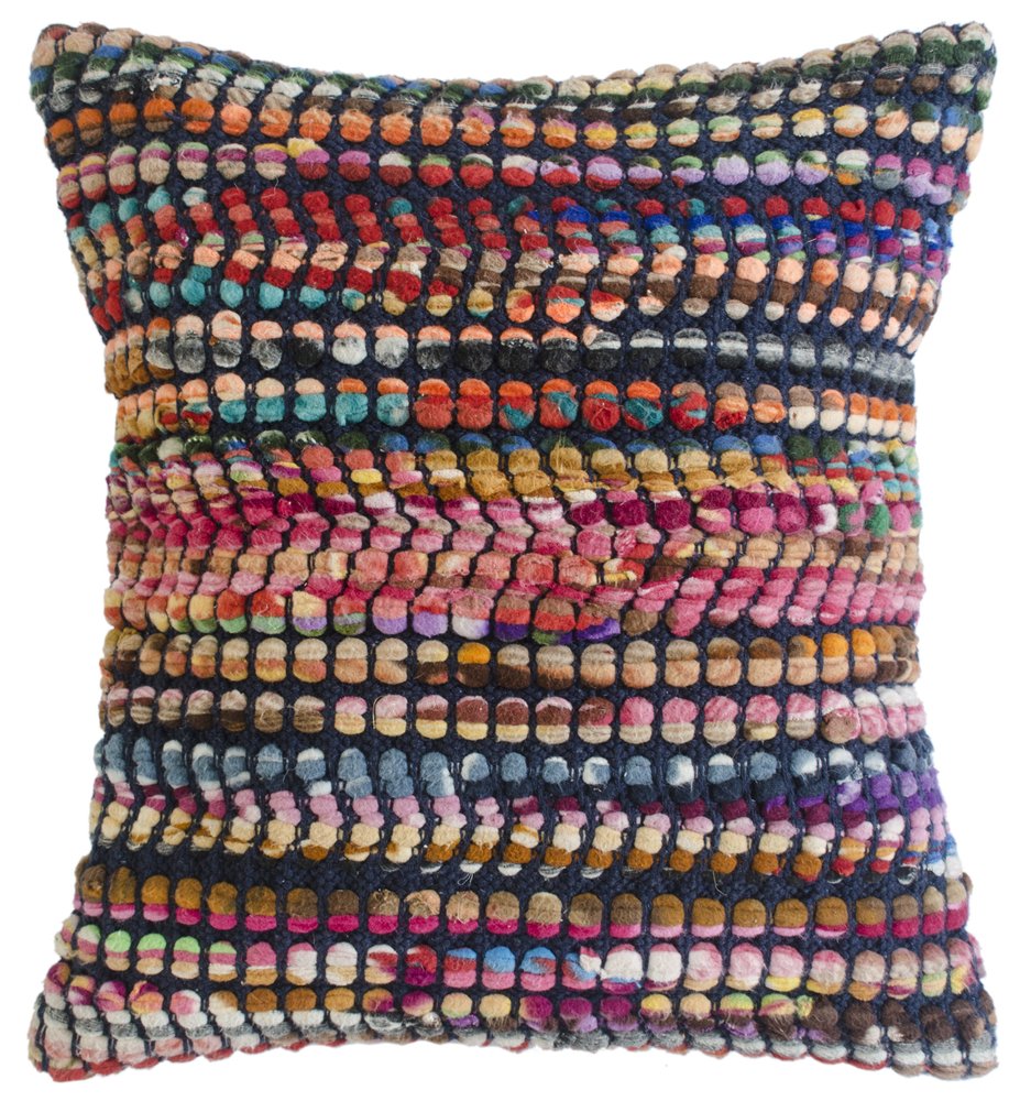 20" Pink Red And Blue Geometric Cotton Blend Throw Pillow Cover
