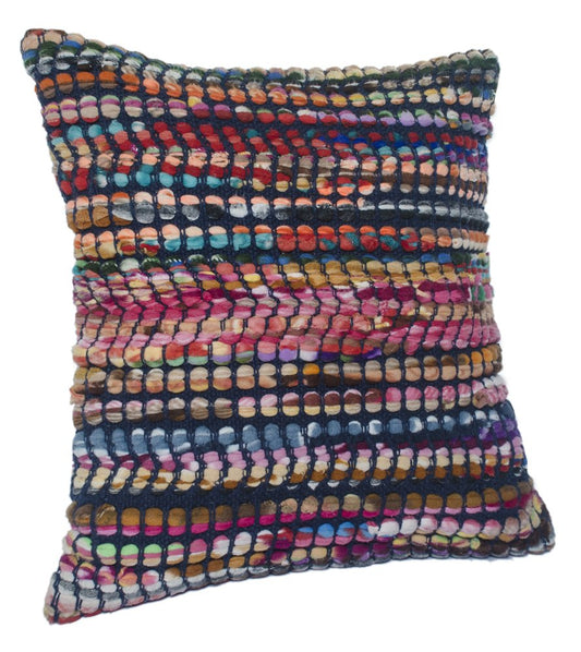 20" Pink Red And Blue Geometric Cotton Blend Throw Pillow Cover