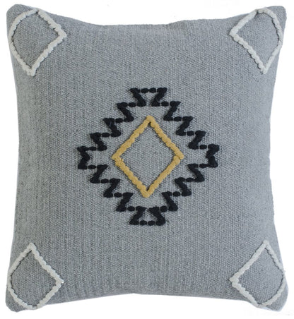 20" Gray And Yellow Geometric Cotton Blend Throw Pillow Cover with Embroidery And Texture