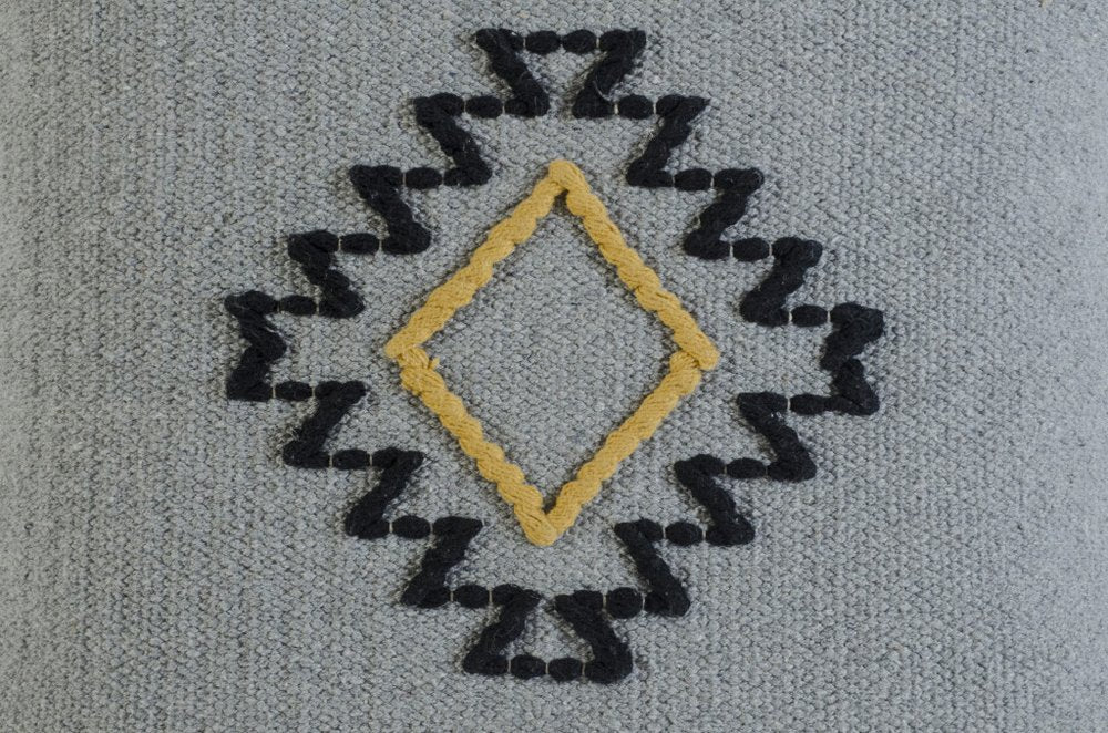 20" Gray And Yellow Geometric Cotton Blend Throw Pillow Cover with Embroidery And Texture