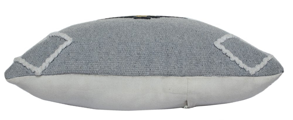 20" Gray And Yellow Geometric Cotton Blend Throw Pillow Cover with Embroidery And Texture