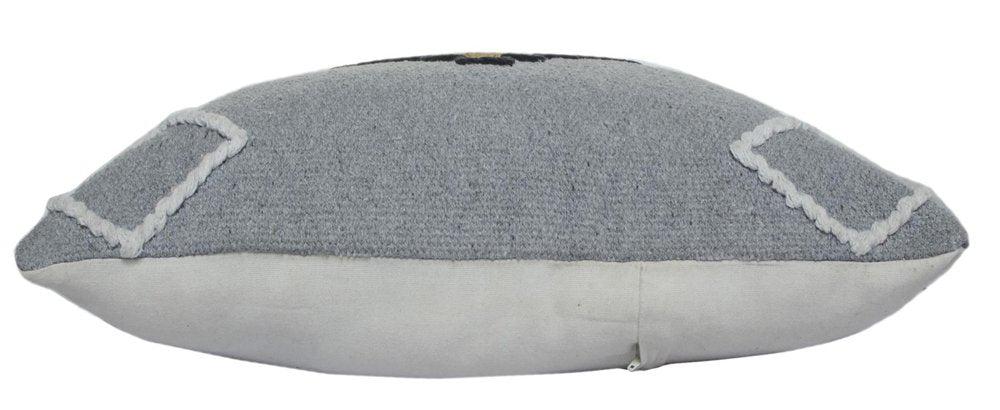 20" Gray And Yellow Geometric Cotton Blend Throw Pillow Cover with Embroidery And Texture