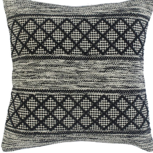 20" Black And White Diamond Cotton Blend Throw Pillow Cover with Embroidery And Texture