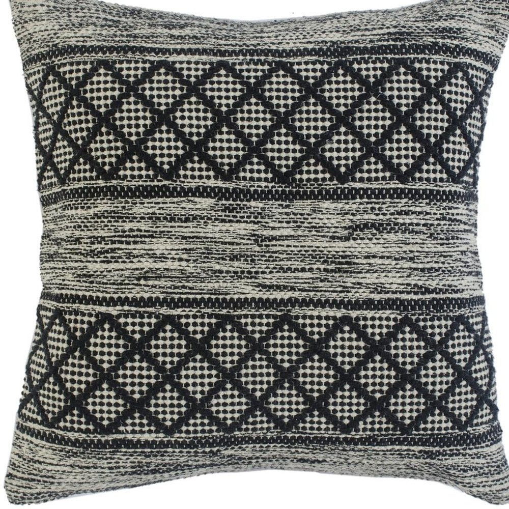 20" Black And White Diamond Cotton Blend Throw Pillow Cover