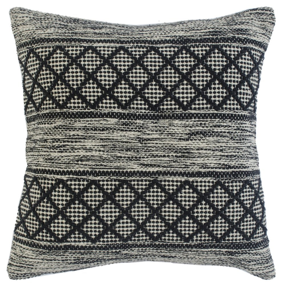 20" Black And White Diamond Cotton Blend Throw Pillow Cover