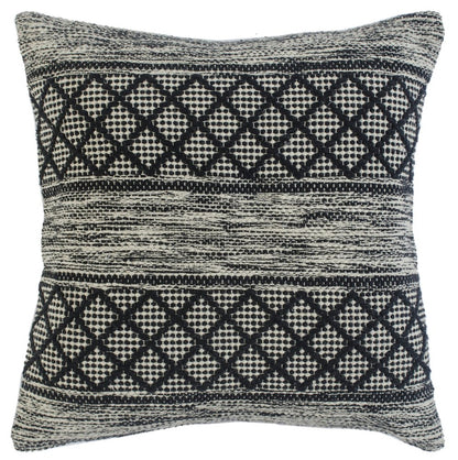 20" Black And White Diamond Cotton Blend Throw Pillow Cover