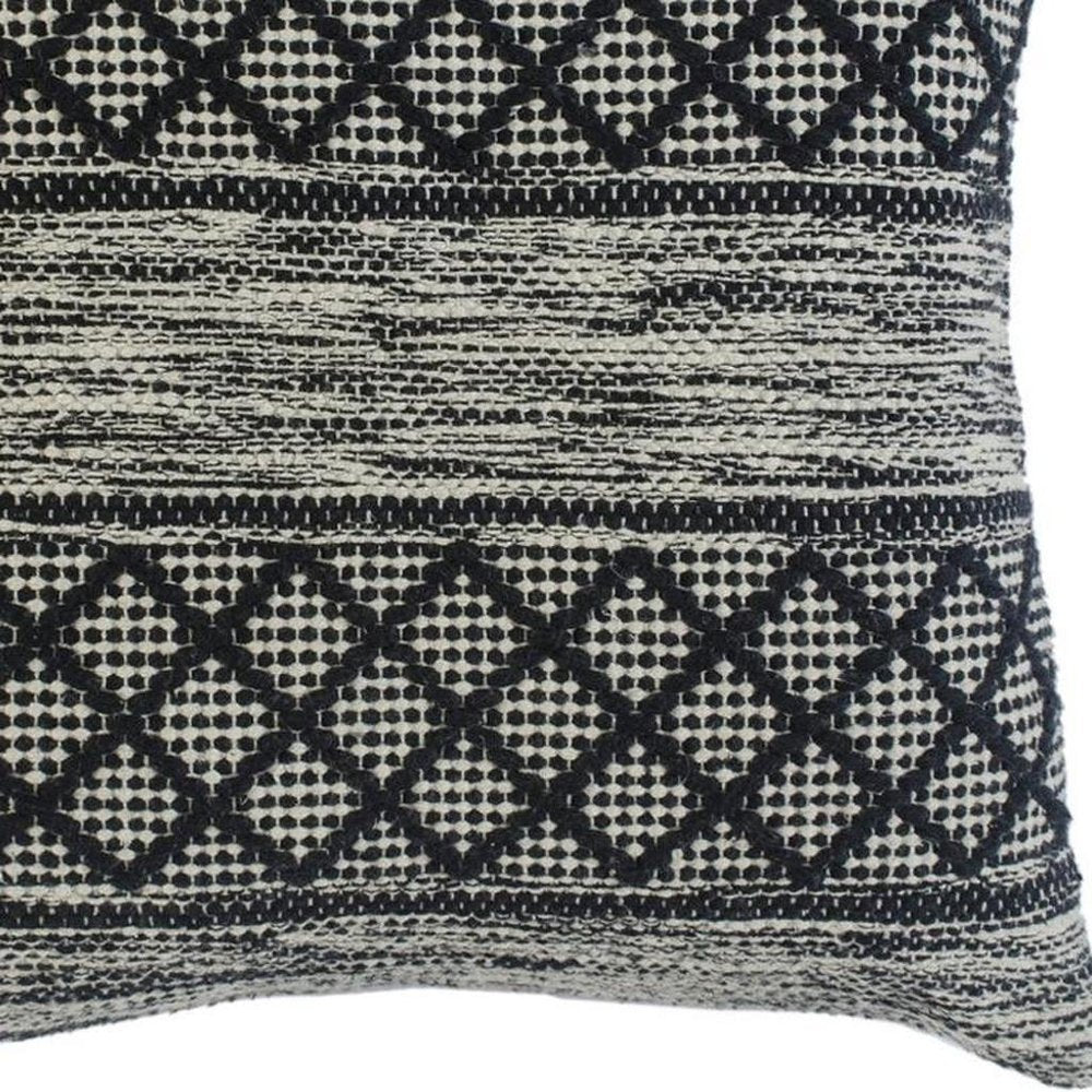 20" Black And White Diamond Cotton Blend Throw Pillow Cover with Embroidery And Texture