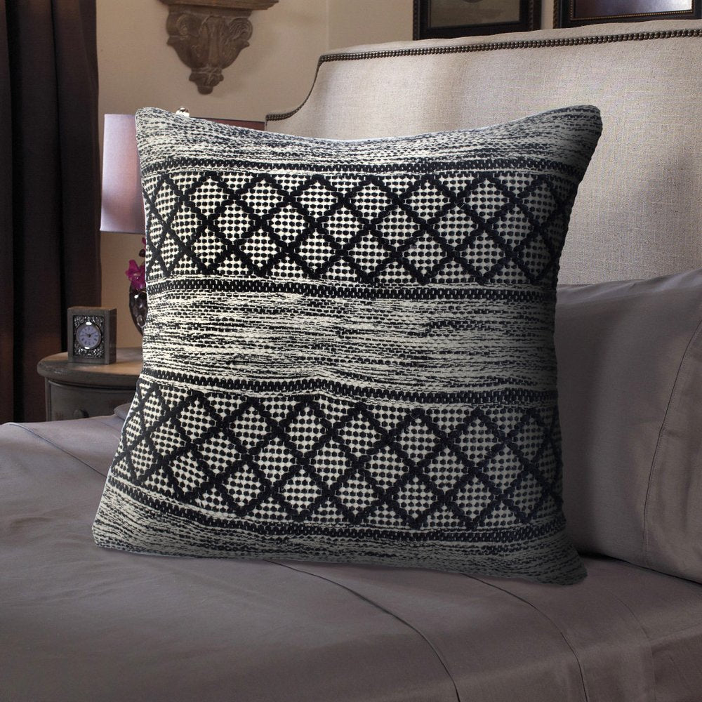20" Black And White Diamond Cotton Blend Throw Pillow Cover