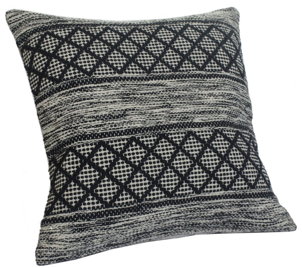 20" Black And White Diamond Cotton Blend Throw Pillow Cover