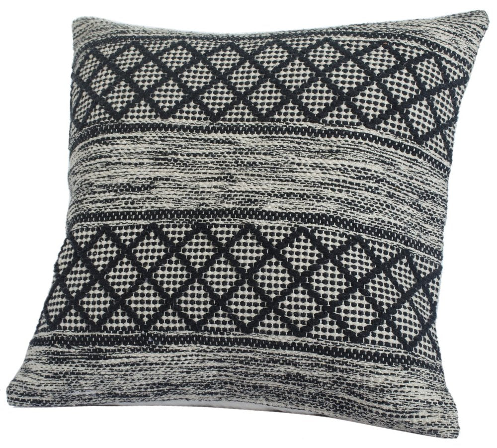 20" Black And White Diamond Cotton Blend Throw Pillow Cover