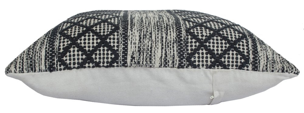 20" Black And White Diamond Cotton Blend Throw Pillow Cover
