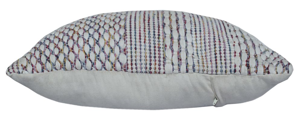 20" Cream Blue And Red Striped Cotton Blend Throw Pillow Cover