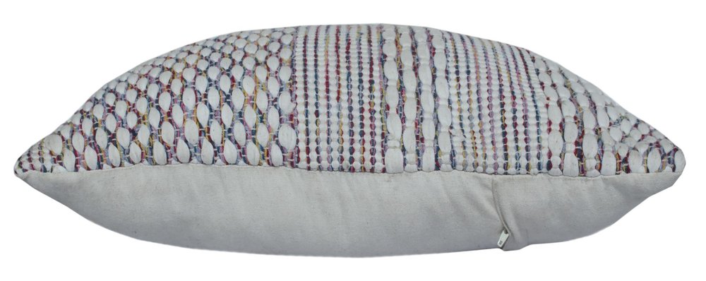 20" Cream Blue And Red Striped Cotton Blend Throw Pillow Cover