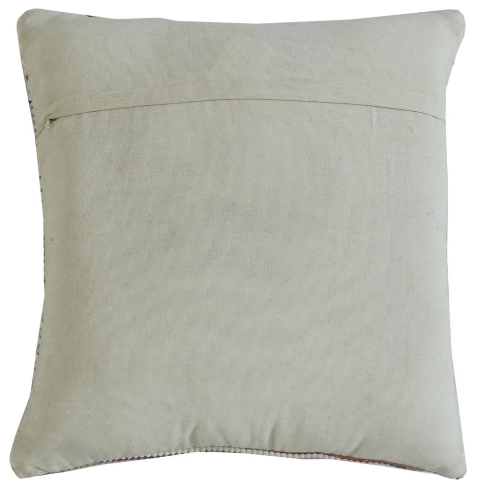 20" Cream Blue And Red Striped Cotton Blend Throw Pillow Cover