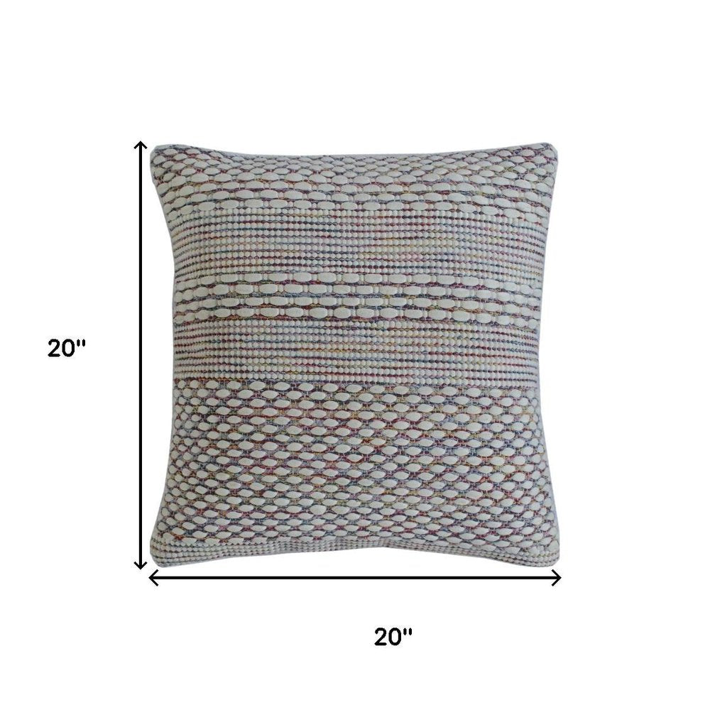 20" Cream Blue And Red Striped Cotton Blend Throw Pillow Cover