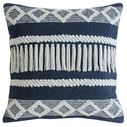 20" Blue And White Striped Cotton Blend Throw Pillow Cover with Embroidery And Texture