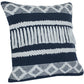 20" Blue And White Striped Cotton Blend Throw Pillow Cover with Embroidery And Texture