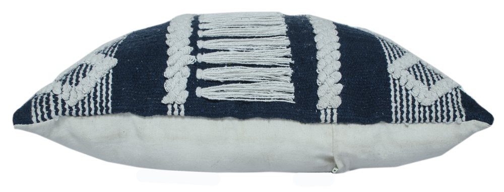 20" Blue And White Striped Cotton Blend Throw Pillow Cover