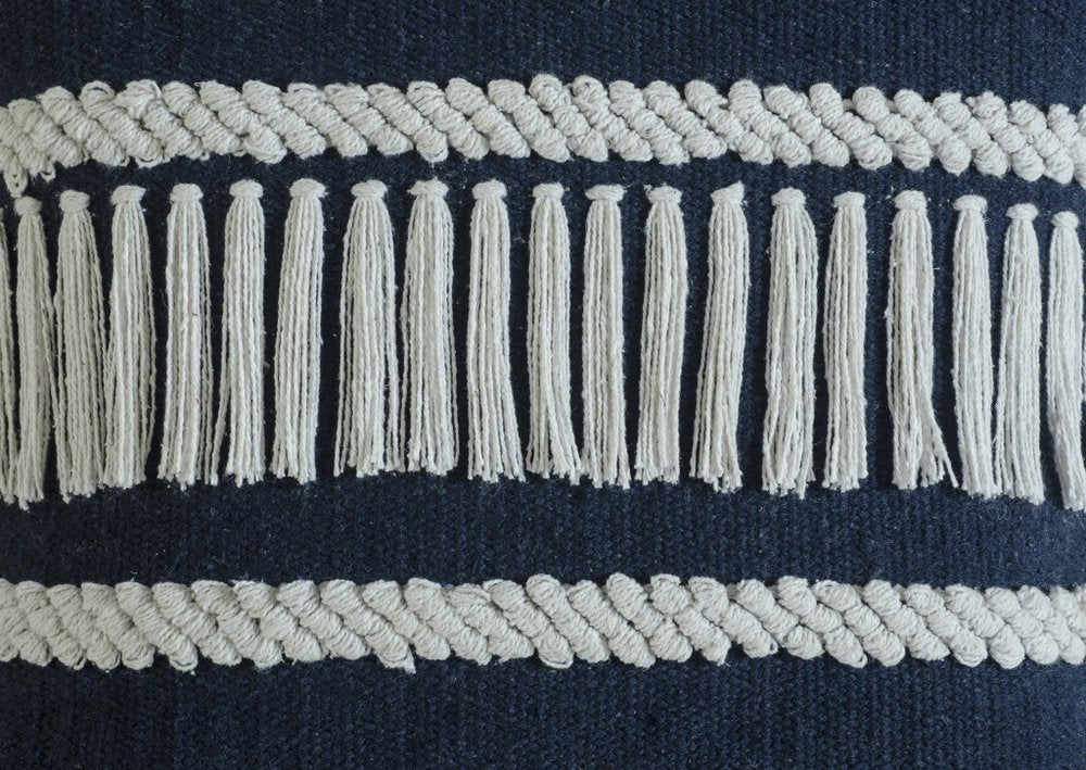20" Blue And White Striped Cotton Blend Throw Pillow Cover with Embroidery And Texture