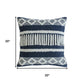 20" Blue And White Striped Cotton Blend Throw Pillow Cover with Embroidery And Texture
