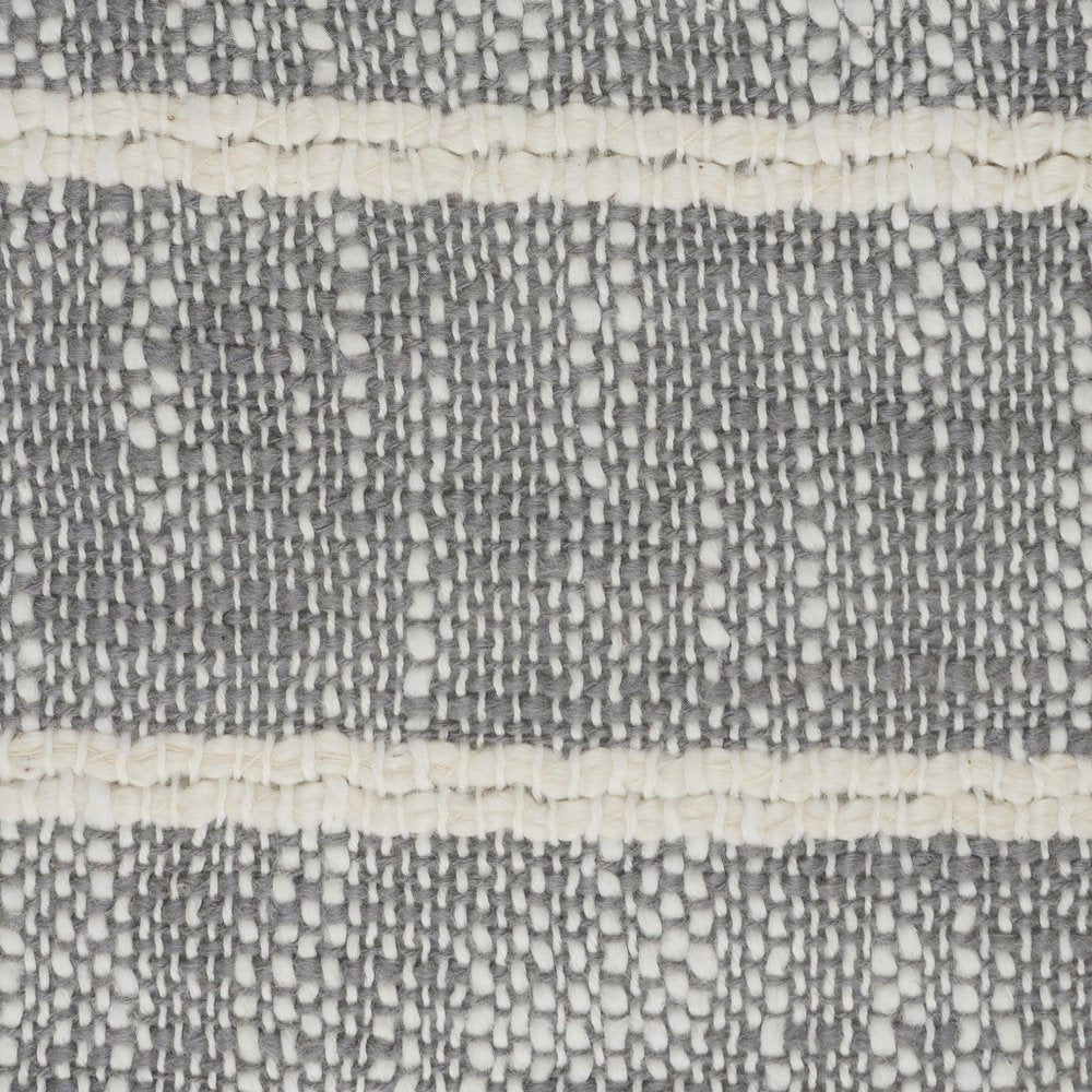 20" Gray And Pink Striped Cotton Throw Pillow Cover with Fringe