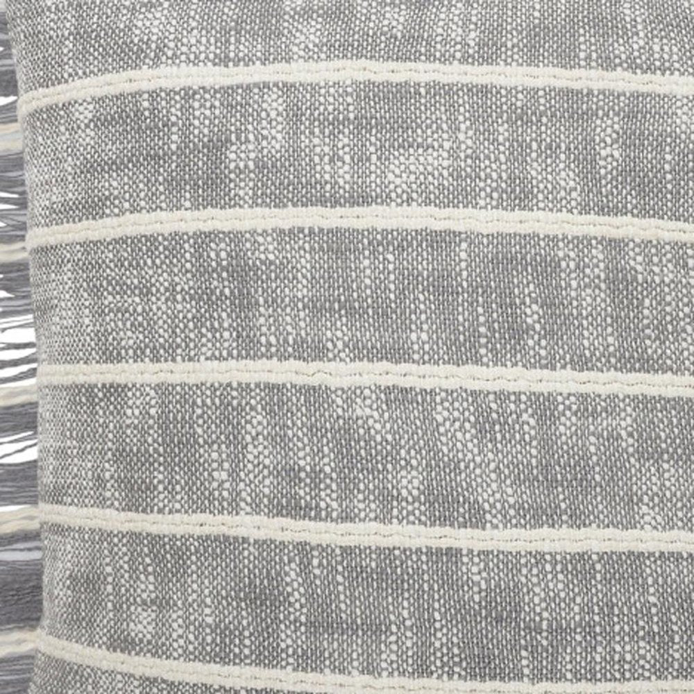 20" Gray And Pink Striped Cotton Throw Pillow Cover with Fringe