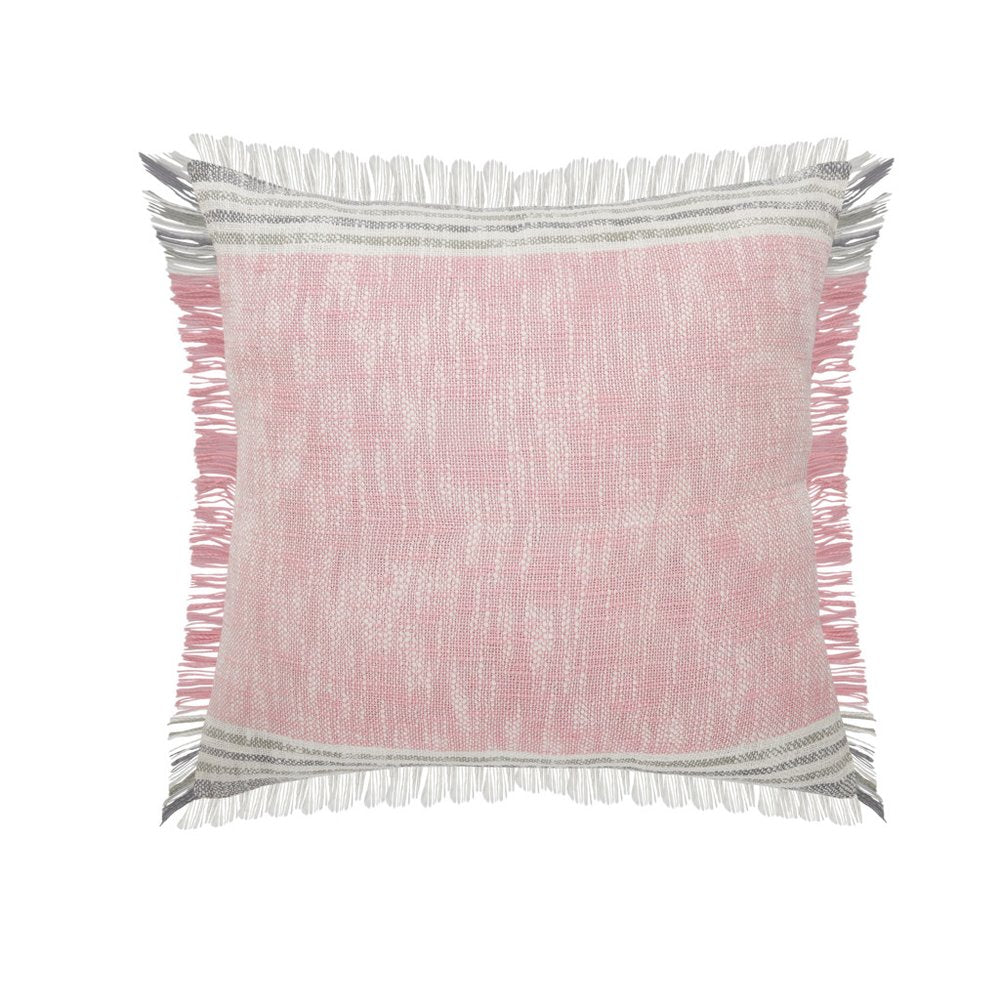 20" Pink And Gray Color Block Cotton Throw Pillow Cover with Fringe