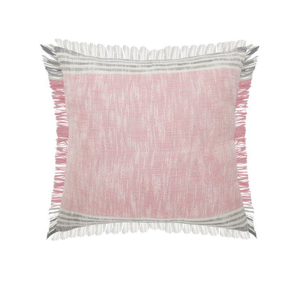20" Pink And Gray Color Block Cotton Throw Pillow Cover with Fringe