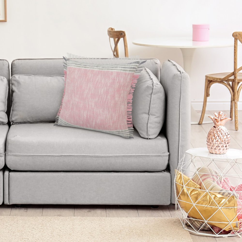 20" Pink And Gray Color Block Cotton Throw Pillow Cover