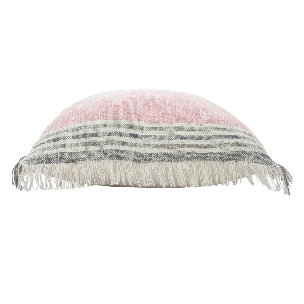 20" Pink And Gray Color Block Cotton Throw Pillow Cover with Fringe