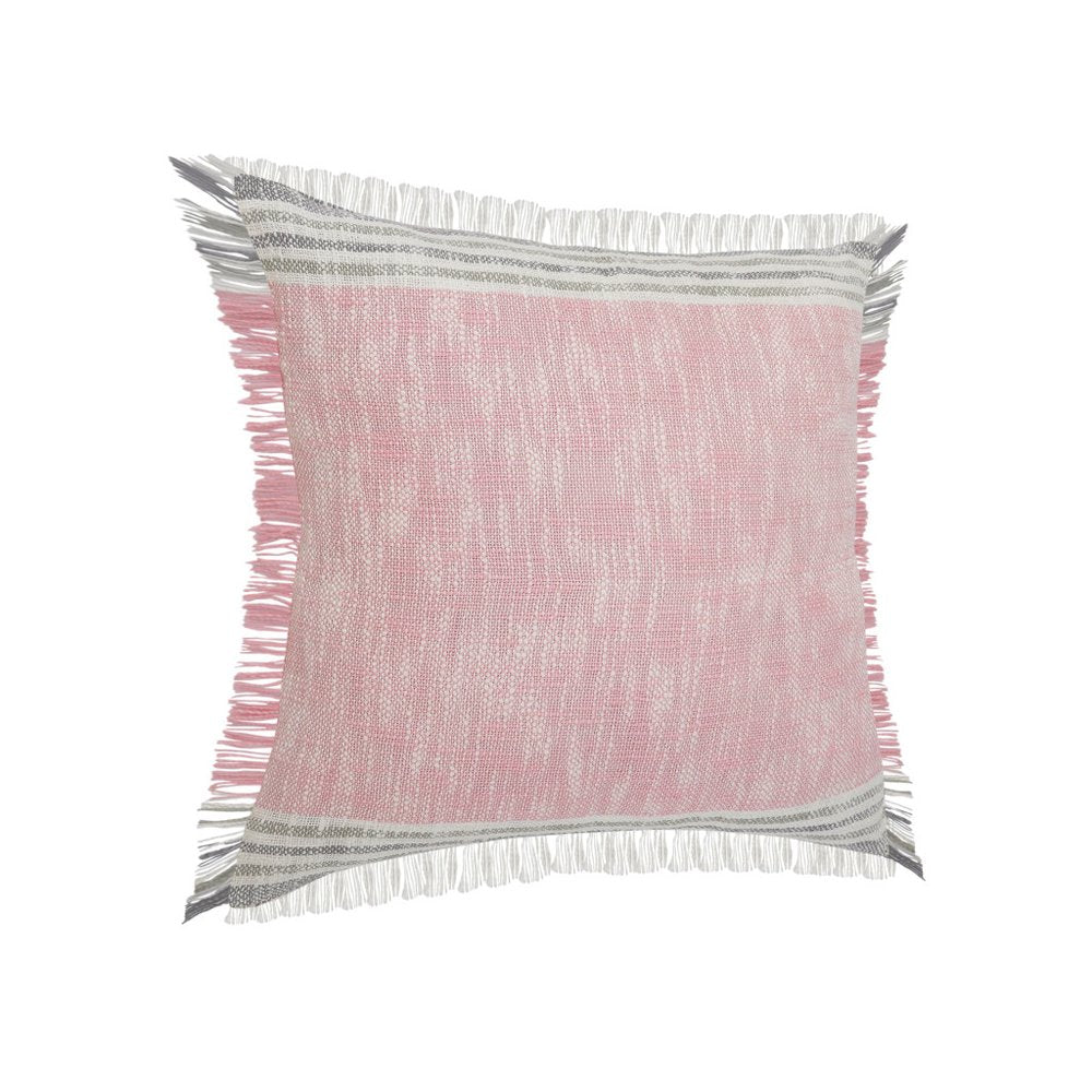 20" Pink And Gray Color Block Cotton Throw Pillow Cover with Fringe