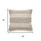 20" White And Tan Striped Cotton Throw Pillow Cover