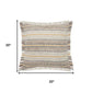 20" White And Tan Striped Cotton Throw Pillow Cover with Fringe