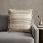 20" White And Tan Striped Cotton Throw Pillow Cover with Fringe