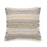 20" White And Tan Striped Cotton Throw Pillow Cover with Fringe