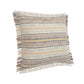 20" White And Tan Striped Cotton Throw Pillow Cover with Fringe