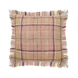 20" Pink Yellow And Sage Plaid Cotton Throw Pillow Cover with Fringe