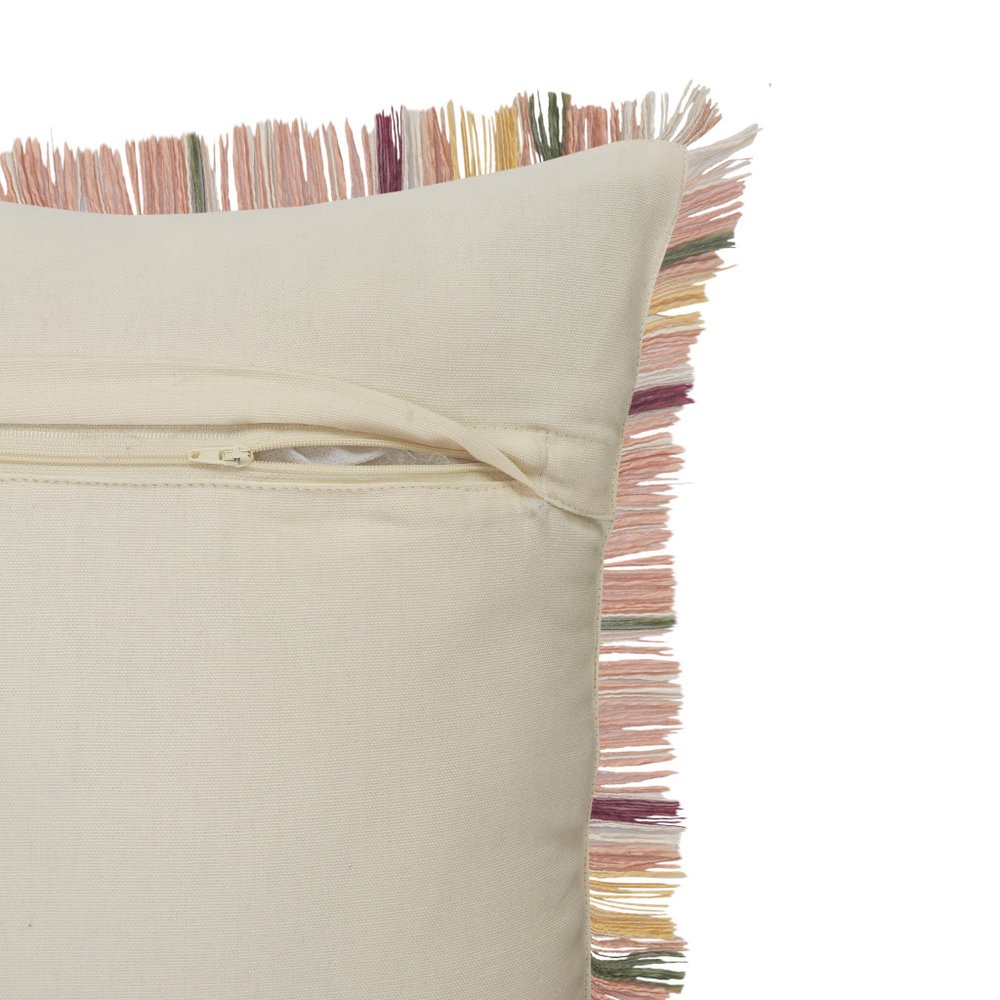 20" Pink Yellow And Sage Plaid Cotton Throw Pillow Cover with Fringe